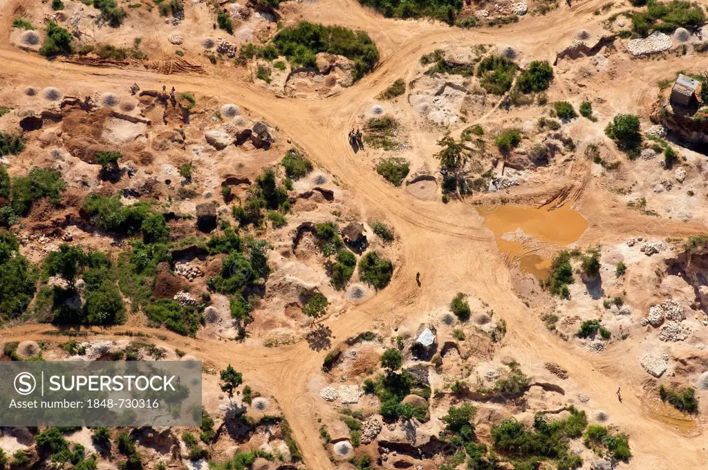 Aerial view, small-scale mining of limestone, Dar es Salaam, Tanzania, Africa