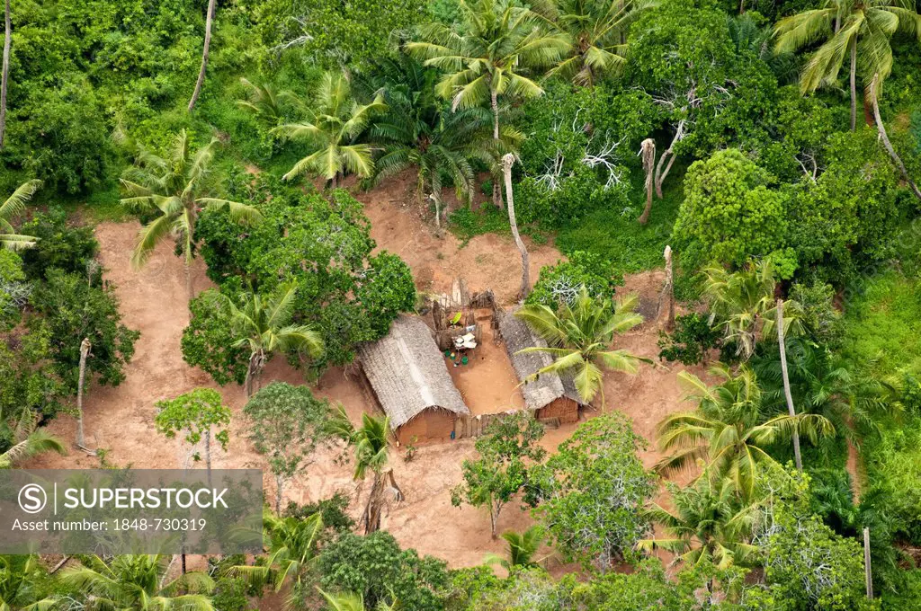 Aerial view, smallholder's farm in a plantation, Dar es Salaam, Tanzania, Africa