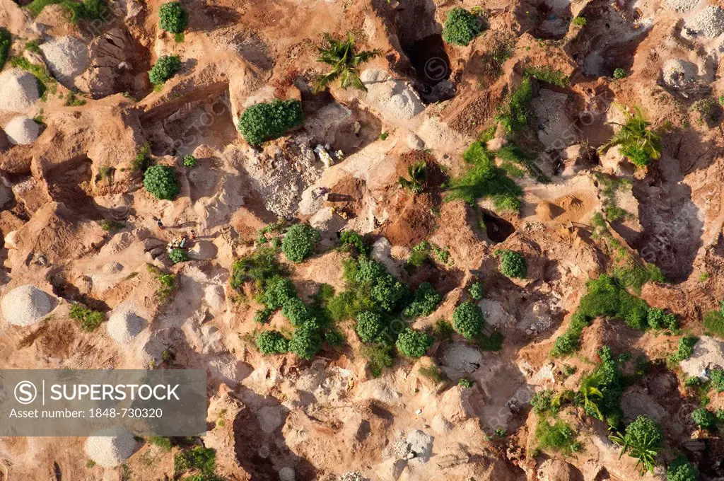 Aerial view, small-scale mining of limestone, Dar es Salaam, Tanzania, Africa