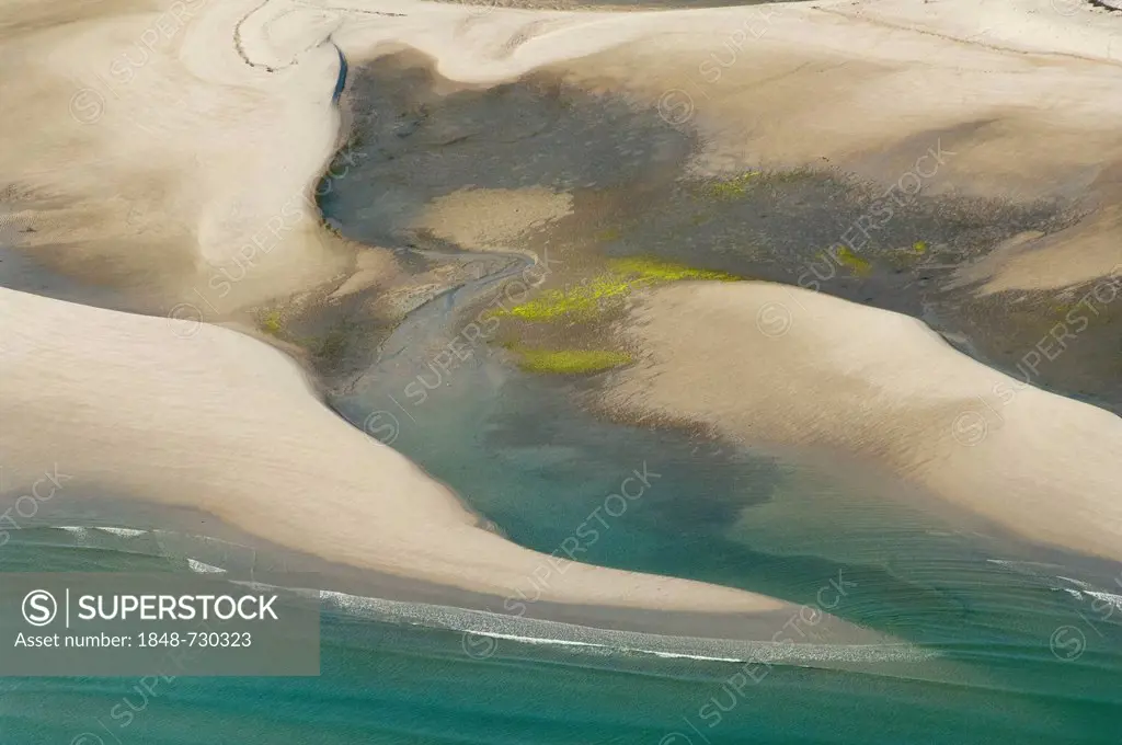 Aerial view, river flowing into the sea, Pwani Region, Tanzania, Africa