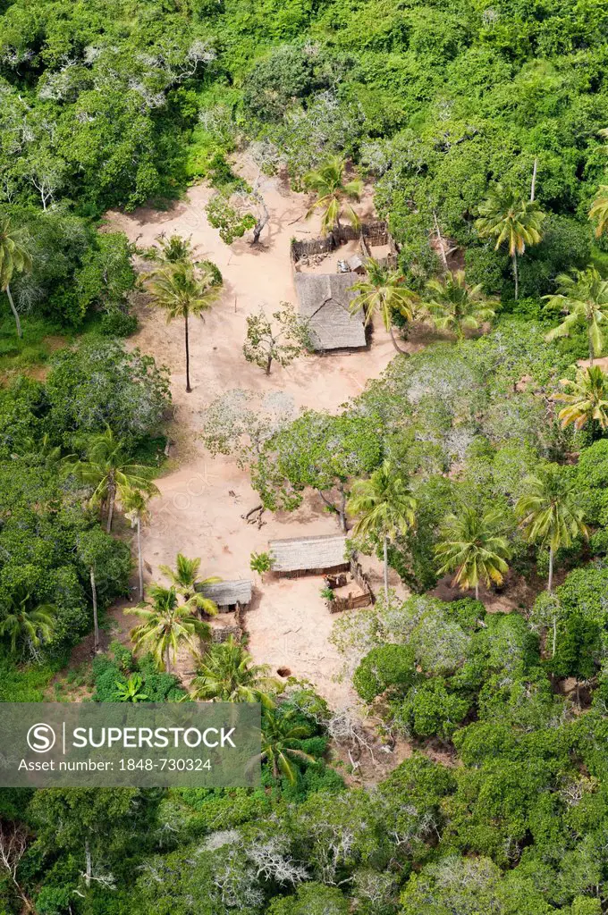 Aerial view, smallholder's farm in a plantation, Dar es Salaam, Tanzania, Africa