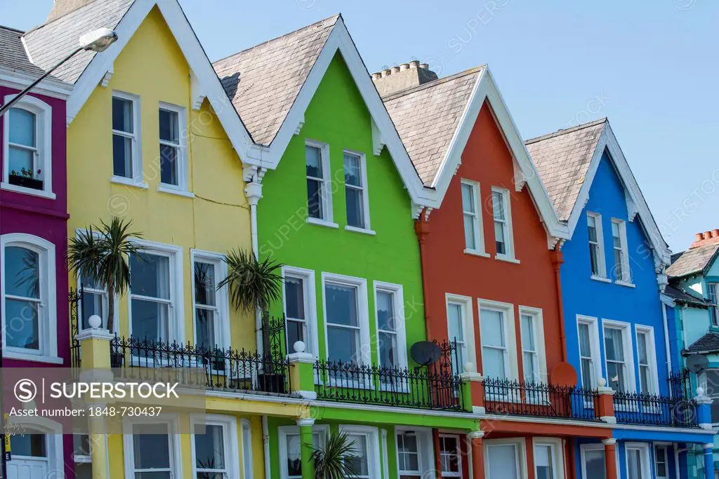 Colourful houses at the promenade of Whitehead, Northern Ireland, United Kingdom, Europe