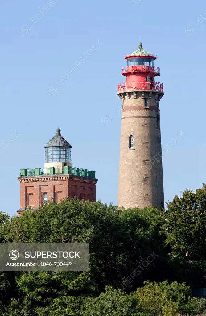 Schinkelturm tower and the new lighthouse, Cape Arkona, Ruegen Island, Mecklenburg-Western Pomerania, Germany, Europe