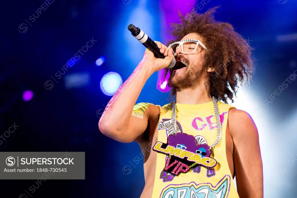 Singer and frontman Redfoo, Stefan Kendal Gordy, from the American electro-hop band LMFAO, performing live at Heitere Open Air in Zofingen, Aargau, Sw...