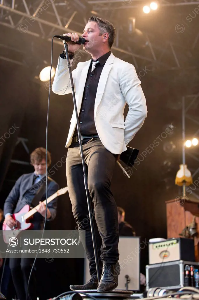 Singer and frontman Janove Ottesen from the Norwegian rock band Kaizers Orchestra performing live at Heitere Open Air in Zofingen, Aargau, Switzerland...