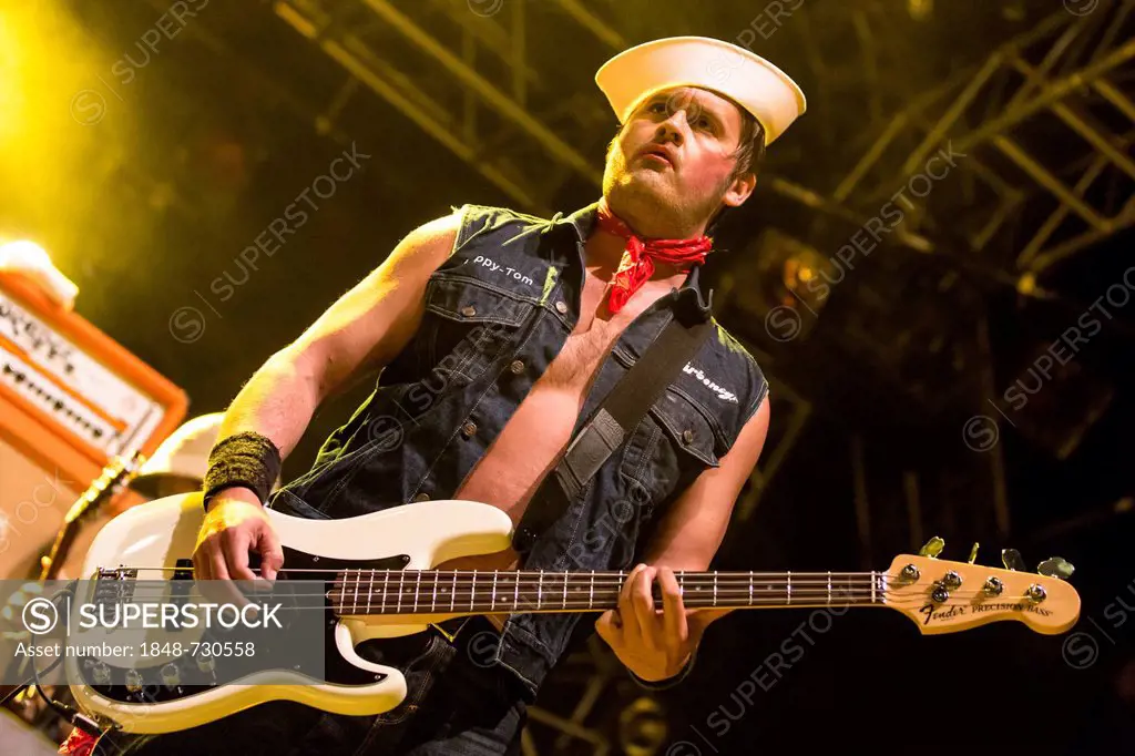 Thomas Seltzer, bassist of the Norwegian heavy metal, rock and punk band Turbonegro performing live at Heitere Open Air in Zofingen, Aargau, Switzerla...