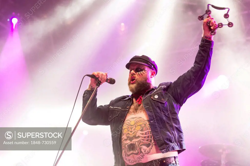 Singer and frontman Tony Sylvester from the Norwegian heavy metal, rock and punk band Turbonegro performing live at Heitere Open Air in Zofingen, Aarg...