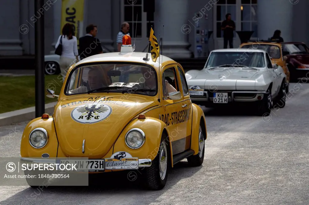 VW Beetle, ADAC road patrol, built in 1973, vintage car rally ADAC Mittelrhein Classic 2012, Bad Ems, Rhineland-Palatinate, Germany, Europe