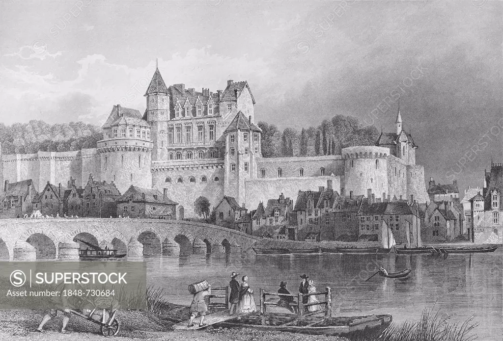 Chateau d'Amboise castle, Indre-et-Loire department, Pays de la Loire region, France, historic illustration, steel engraving by J.H. Le Keux after T. ...