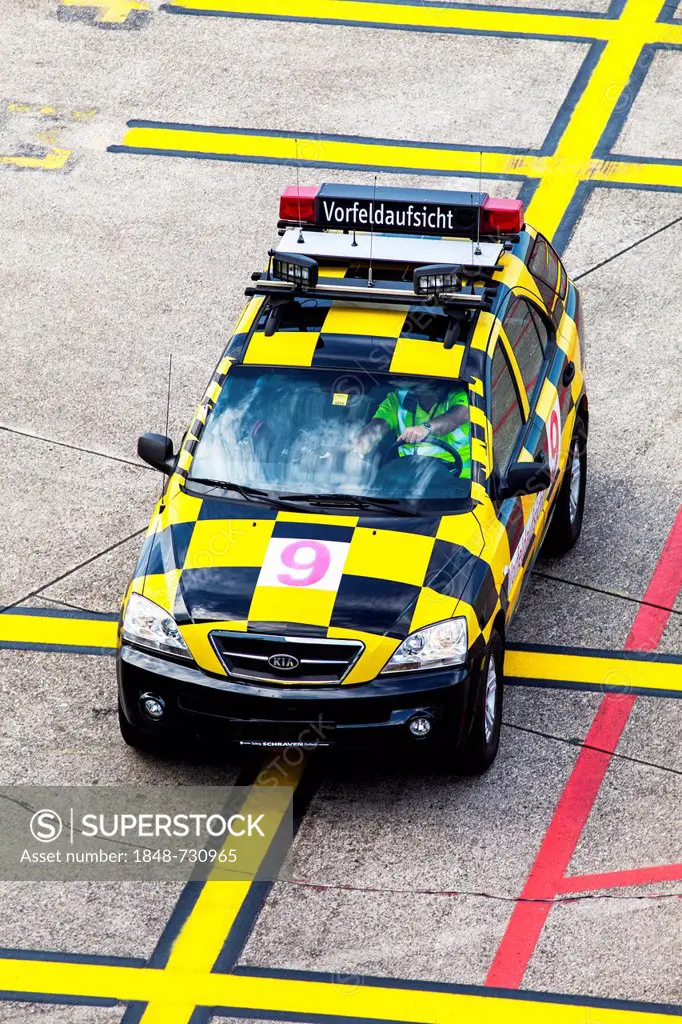 Airport security car, Duesseldorf International Airport, Duesseldorf, North Rhine-Westphalia, Germany, Europe