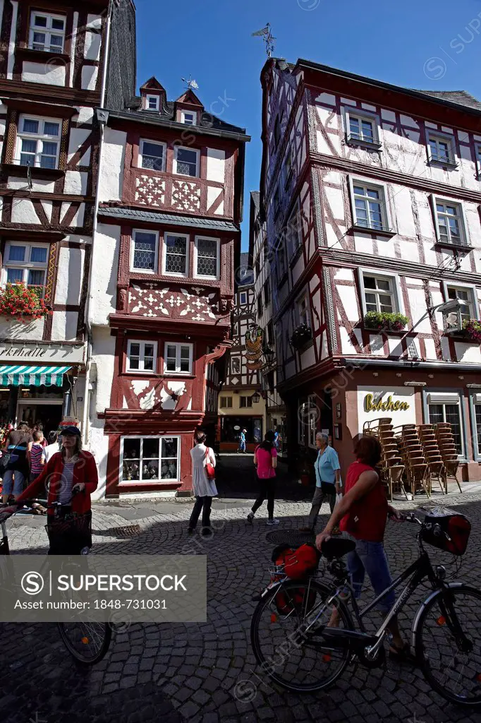 Half-timbered houses in the historic centre of Bernkastel-Kues, Rhineland-Palatinate, Germany, Europe