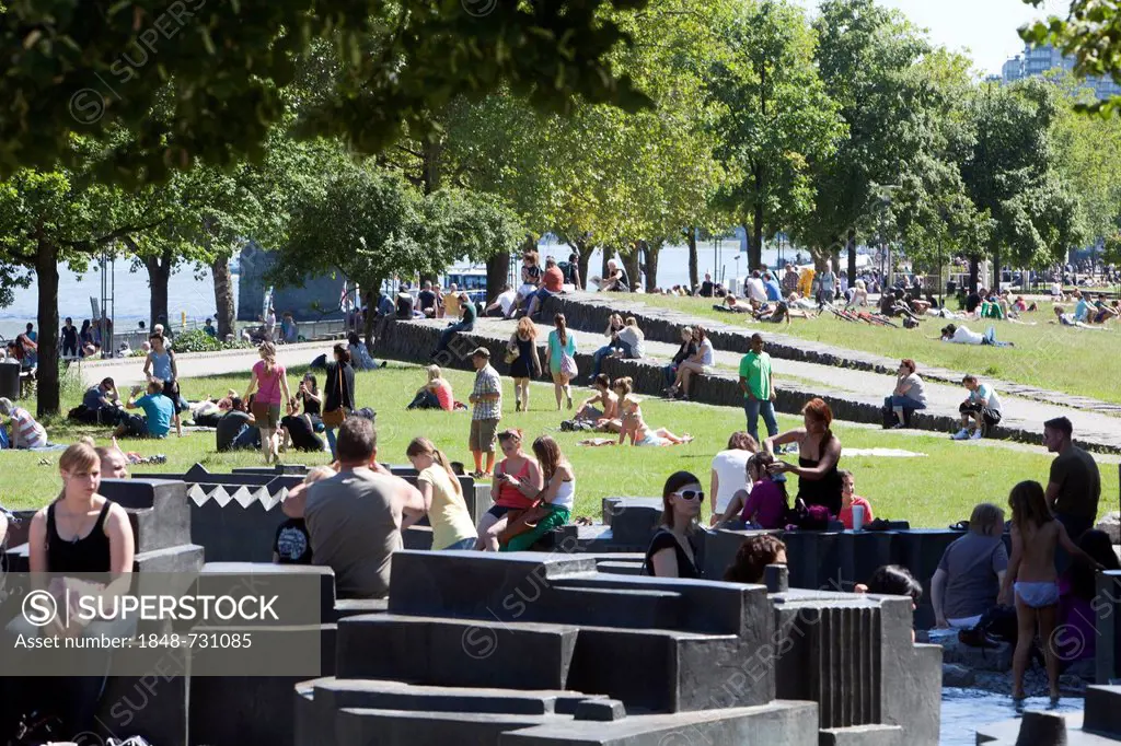 People in Rheingarten park, Cologne, North Rhine-Westphalia, Germany, Europe, PublicGround
