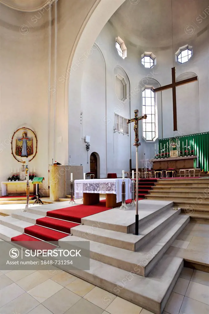 High altar, Church of St. Korbinian, Munich-Sendling, Munich, Bavaria, Germany, Europe