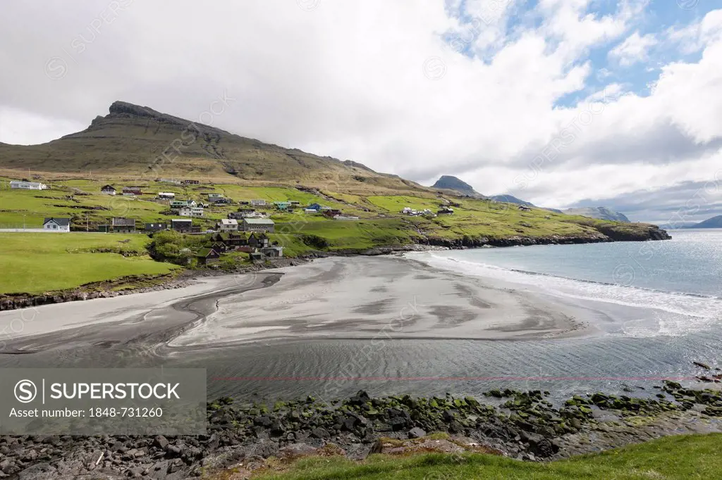 Community of Leynar with commons or community area, Streymoy Island, Faroe Islands, Denmark, Northern Europe, Europe