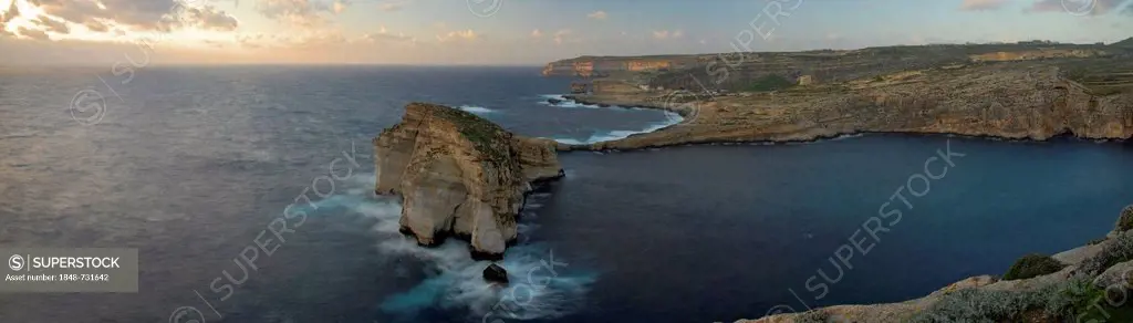 Rock in the Mediterranean Sea at the west coast of Gozo, Malta, Europe