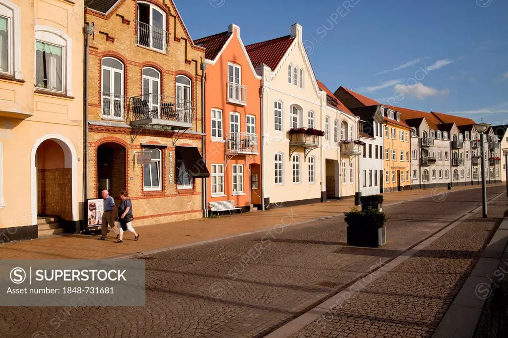 Houses on the waterfront promenade in Sønderborg, Denmark, Europe