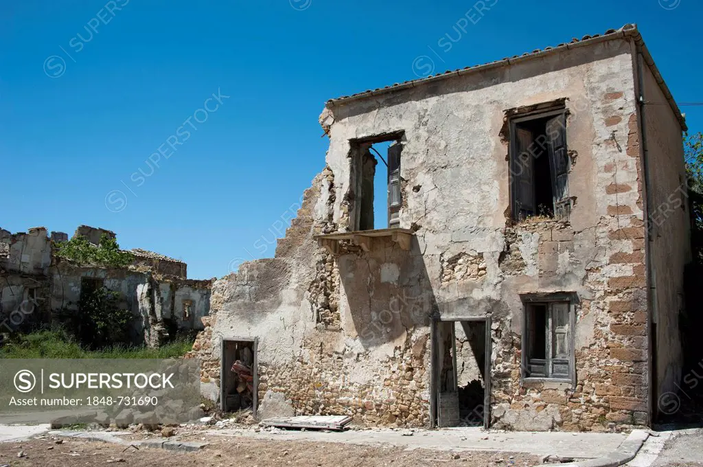 Ruins, destroyed by earthquake, ghost town, Poggioreale, Province of Trapani, Sicily, Italy, Europe