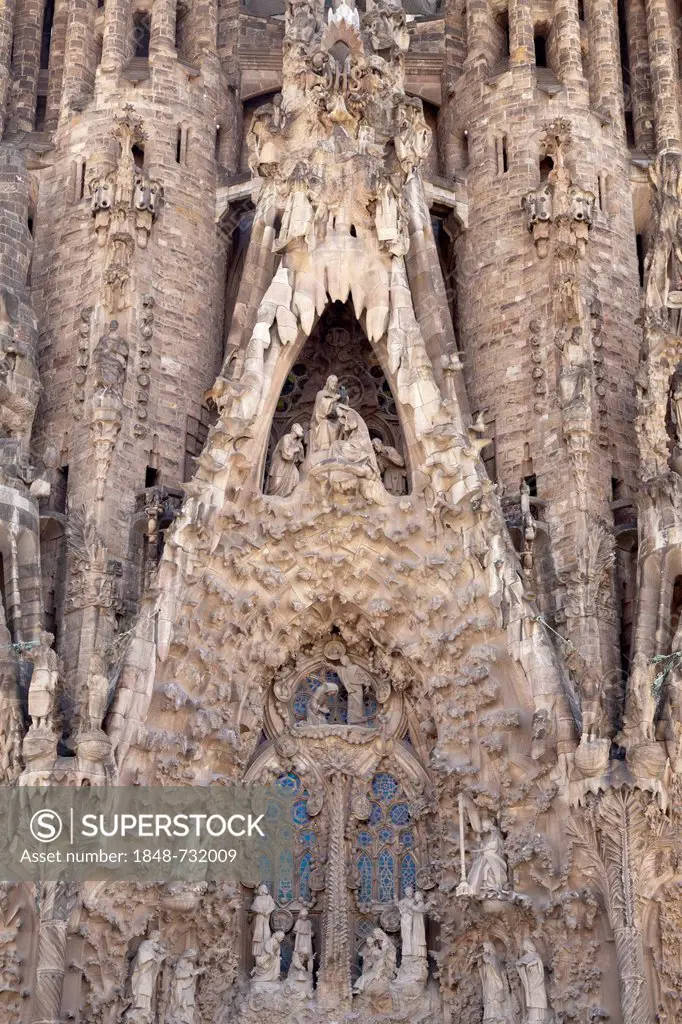 Mercy Portal on the east façade, church of La Sagrada Familia by Antoni Gaudi, Barcelona, Catalonia, Spain, Europe, PublicGround