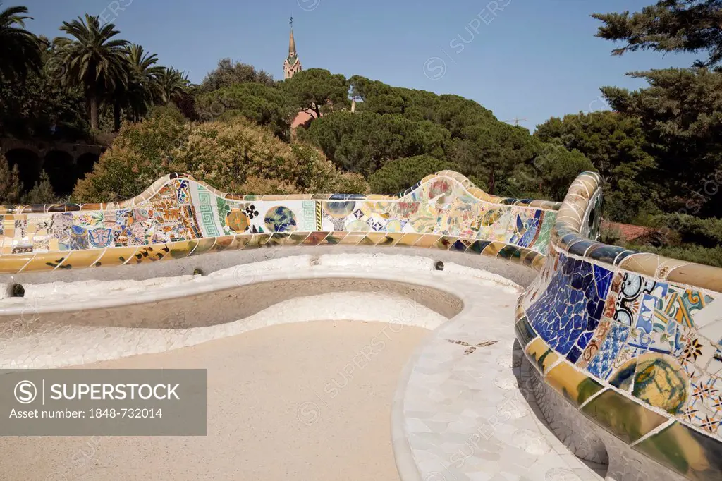 Snake Bank in Parc Gueell by Antoni Gaudi, UNESCO World Heritage Site, Barcelona, Catalonia, Spain, Europe