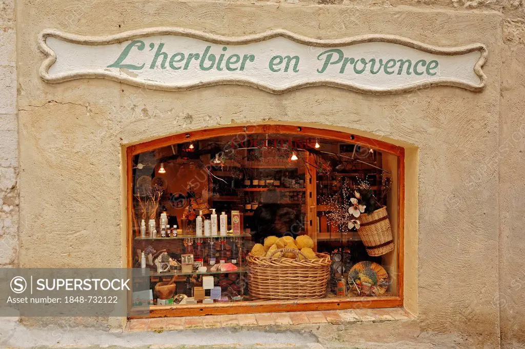 Shop offering Provençal herbs, Saint-Paul de Vence, Alpes-Maritimes department, Provence-Alpes-Cote d'Azur, Southern France, France, Europe, PublicGro...