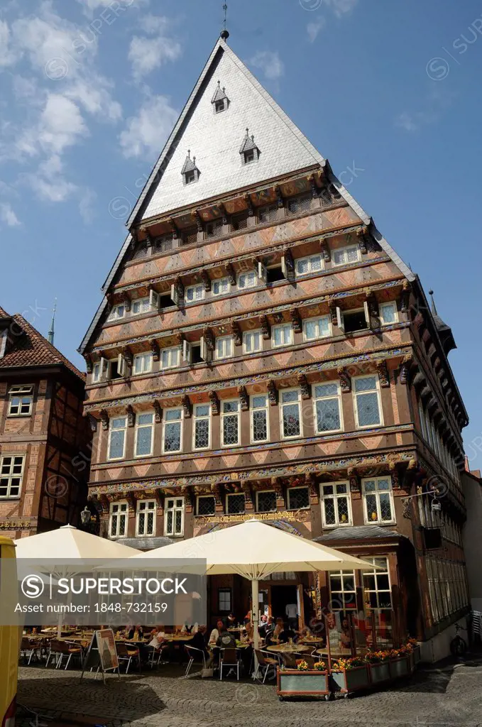 Butchers' Guild Hall, Knochenhauer Amtshaus, at the old historical market street in Hildesheim, Lower Saxony, Germany, Europe