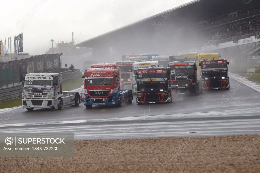 Racing trucks on the Grand Prix circuit of the Nuerburgring during the Truck Grand Prix 2012, Nuerburgring, Rhineland-Palatinate, Germany, Europe