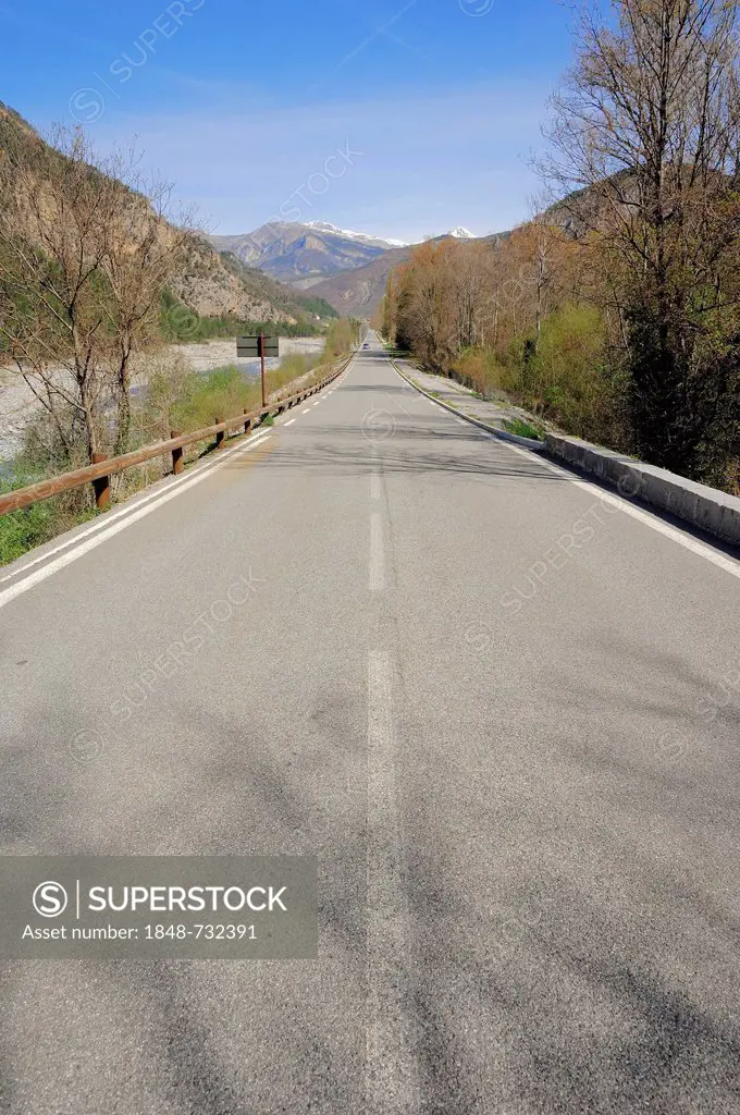 A road and mountains, Alpes-Maritimes department, Provence-Alpes-Cote d'Azur, Southern France, France, Europe, PublicGround