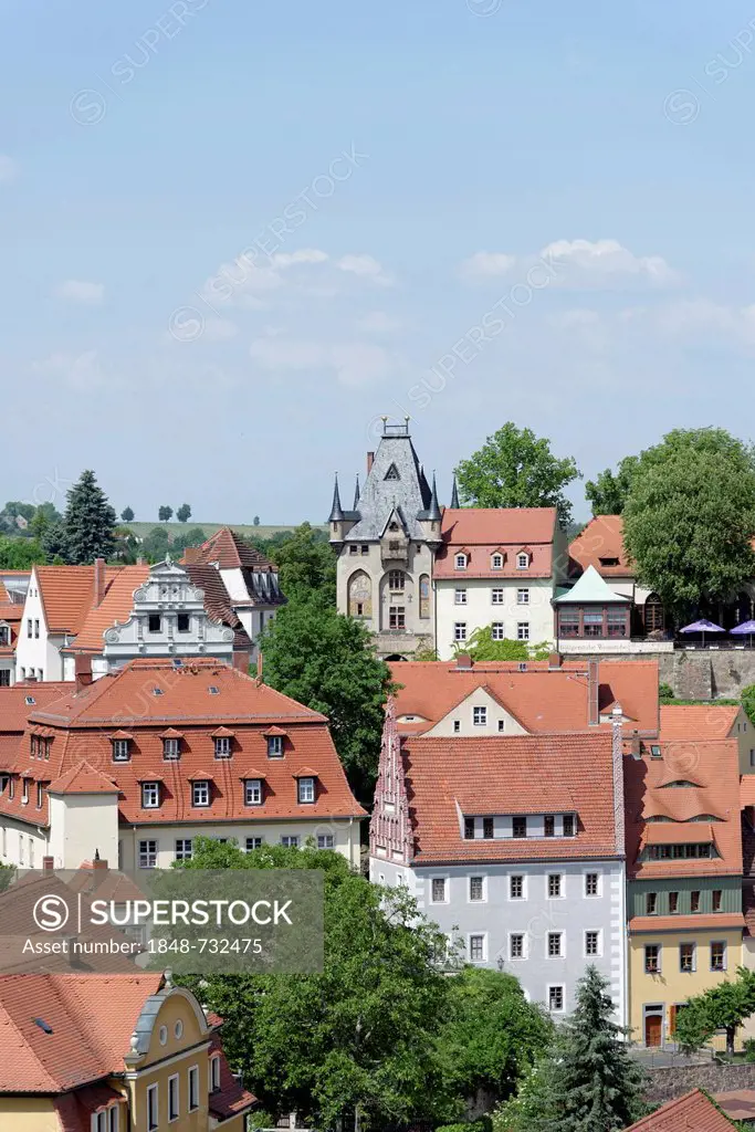 View of the city gate from the tower of Frauenkirche, Church of Our Lady, Meissen, Saxony, Germany, Europe