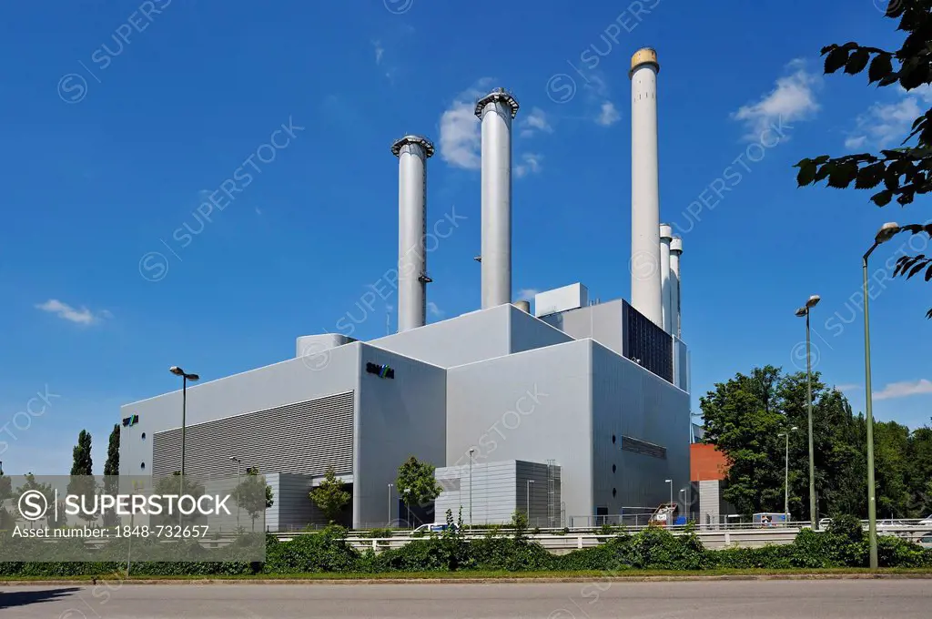 Co-generation power plant Sued, combined heat and power plant operated by Stadtwerke Muenchen, Sendling district, Munich, Bavaria, Germany, Europe