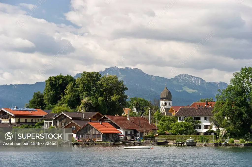 The island Frauenchiemsee or Fraueninsel, Chiemsee Lake, Chiemgau region, Bavaria, Germany, Europe