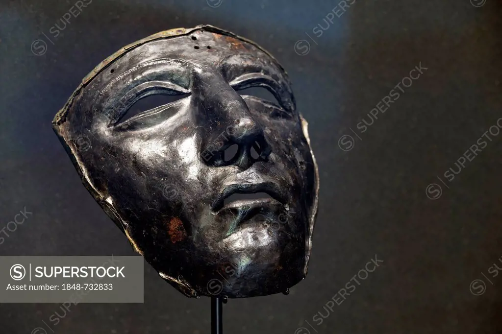 Iron face mask of a Roman cavalry helmet, Varus Battle or Battle of the Teutoburg Forest, Kalkriese Museum and Park, Osnabruecker Land region, Lower S...