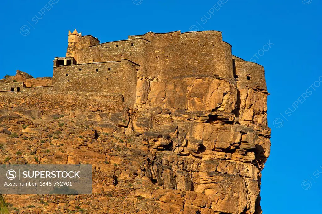 Agadir Aguelluy, fortified castle on a crag, Amtoudi, Anti-Atlas or Lesser Atlas mountain range, southern Morocco, Morocco, Africa
