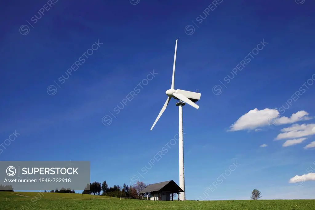 Single wind turbine in the landscape, Black Forest, Baden-Wuerttemberg, Germany, Europe, PublicGround