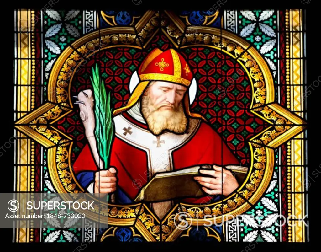 Apollinaris, Apollinare of Antioch, Bishop of Ravenna, 1st Century, coloured stained glass window in Koelner Dom, Cologne Cathedral, Cologne, North Rhine_Westphalia, Germany, Europe
