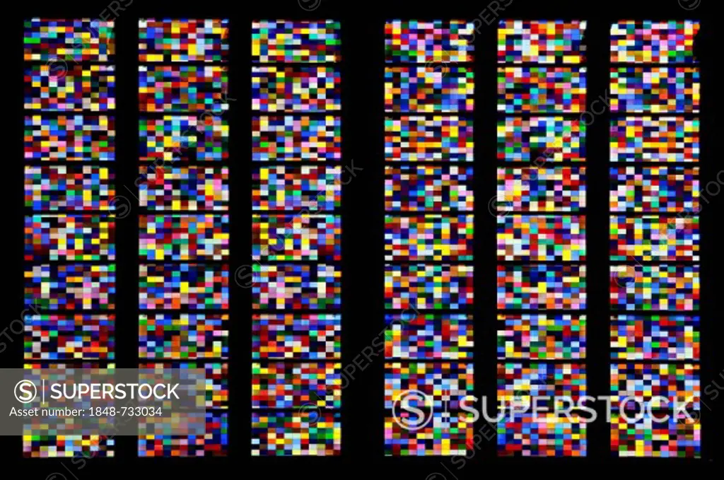 Stained glass window by Gerhard Richter, 2007, modern window in the south transept with pixel_like squares of colour, coloured stained glass window in Koelner Dom, Cologne Cathedral, Cologne, North Rhine_Westphalia, Germany, Europe