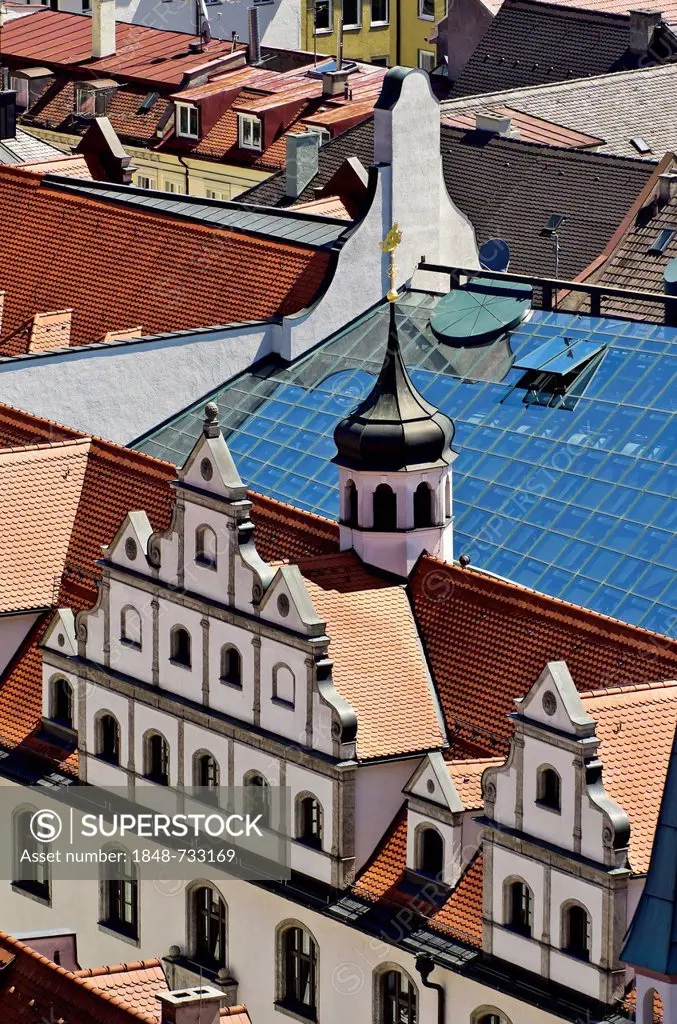 View of the gables and roofs of Munich as seen from the steeple of the Church of St. Peter, Munich, Bavaria, Germany, Europe