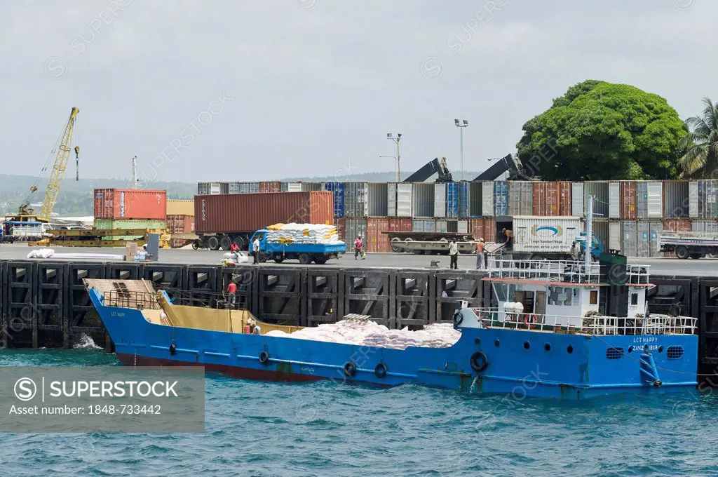 Container terminal in the port of Stone Town, Zanzibar, Tanzania, Africa