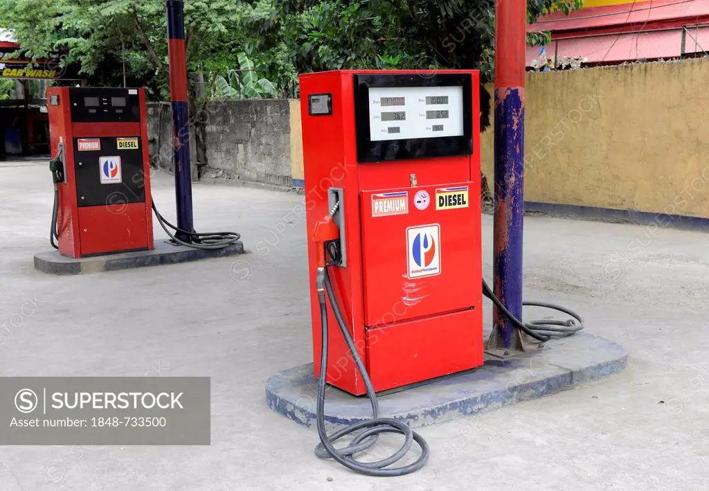 Red fuel pumps, Cebu, Philippines, Southeast Asia, Asia