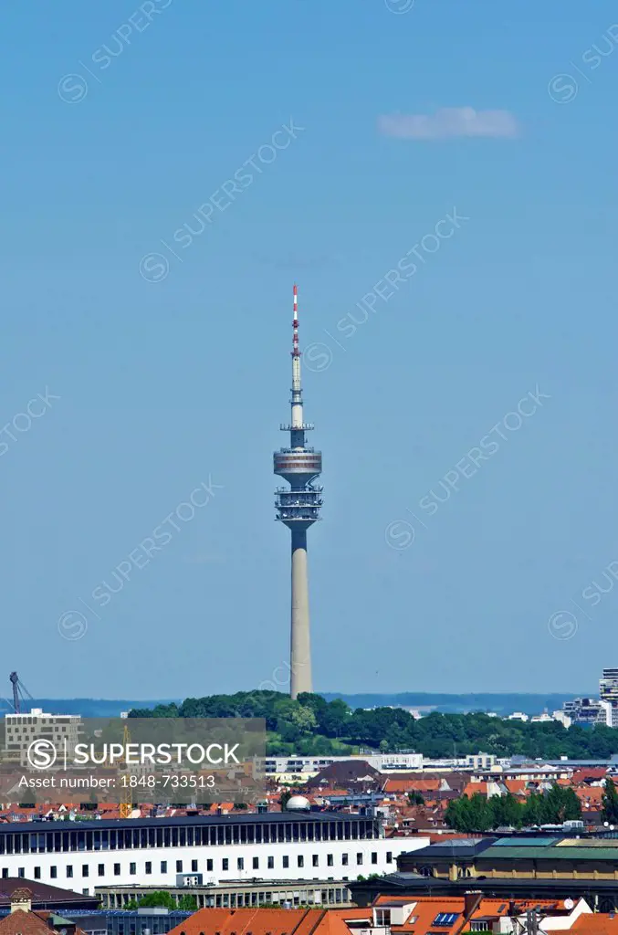 View from St. Peter's Church, Alter Peter, to the television tower, Munich, Upper Bavaria, Bavaria, Germany, Europe