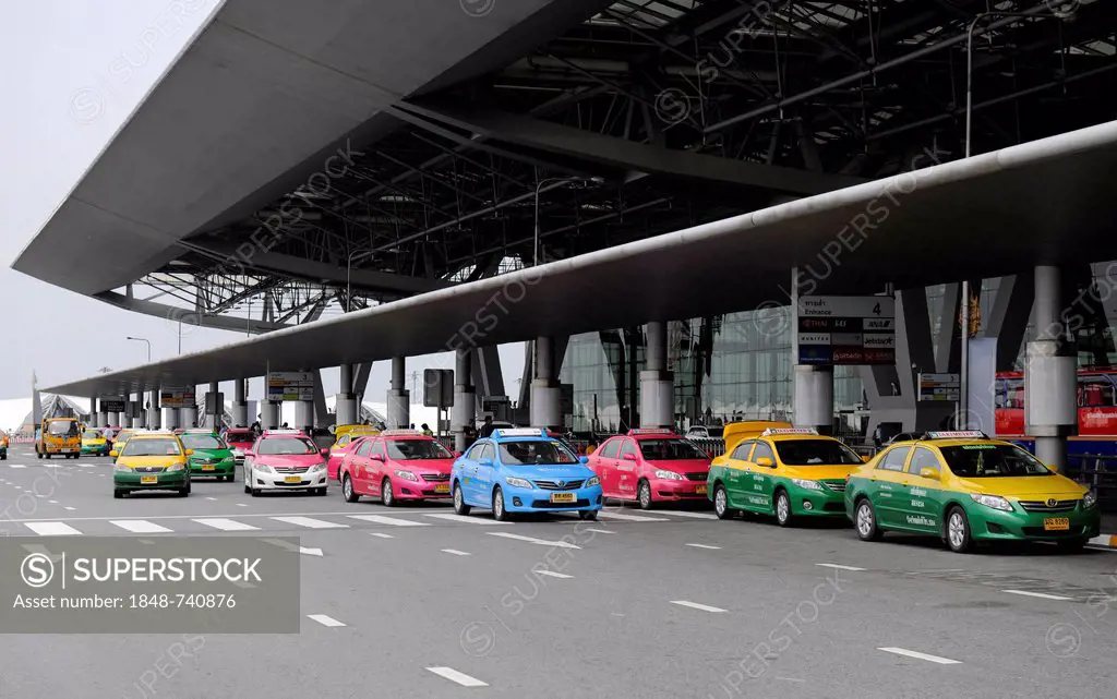 Colourful taxis at the airport of Bangkok, Thailand, Asia