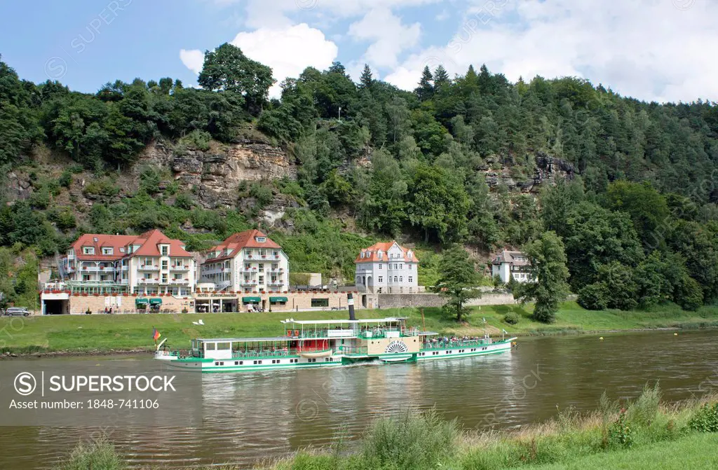 Paddlewheeler, health resort of Rathen, Saxon Switzerland, Saxony, Germany, Europe