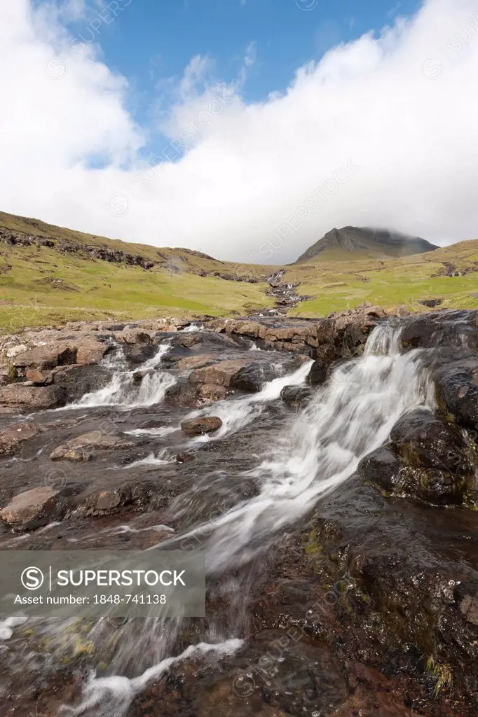 Waterfall on the Faroe Islands, Denmark, Northern Europe, Europe
