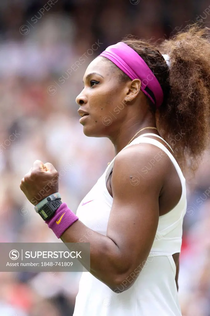 Serena Williams, USA, making a fist and cheering, women's final, Wimbledon Championships 2012 AELTC, ITF Grand Slam Tennis Tournament, London, England...