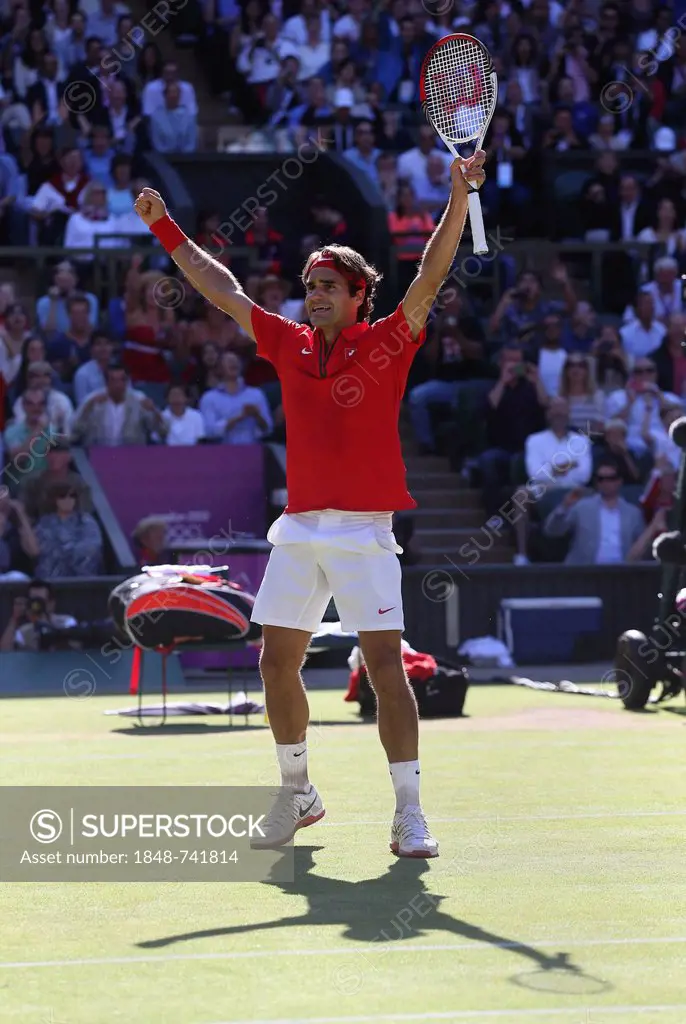 Roger Federer, SUI, cheering, men's semi-finals, AELTC, London 2012, Olympic Tennis Tournament, Olympics, Wimbledon, London, England, Great Britain, E...
