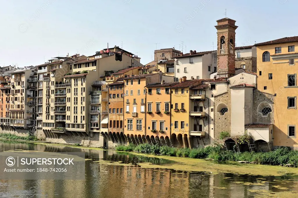 Buildings along the Arno river in Florence, Tuscany, Italy, Europe