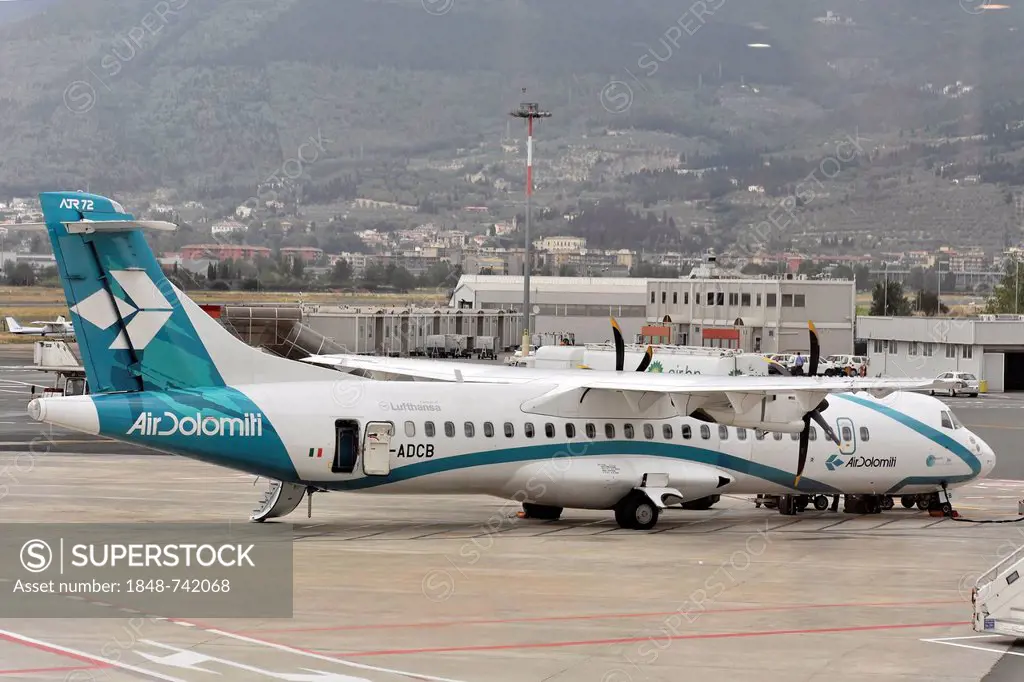 Air Dolomiti I-ADCB aircraft shortly before take-off, Florence Airport, Tuscany, Italy, Europe
