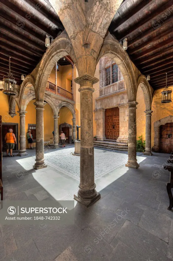 Courtyard of Columbus House, Plaza Santa Ana, Vegueta, old town of Las Palmas, Las Palmas de Gran Canaria, Gran Canaria, Canary Islands, Spain, Europe