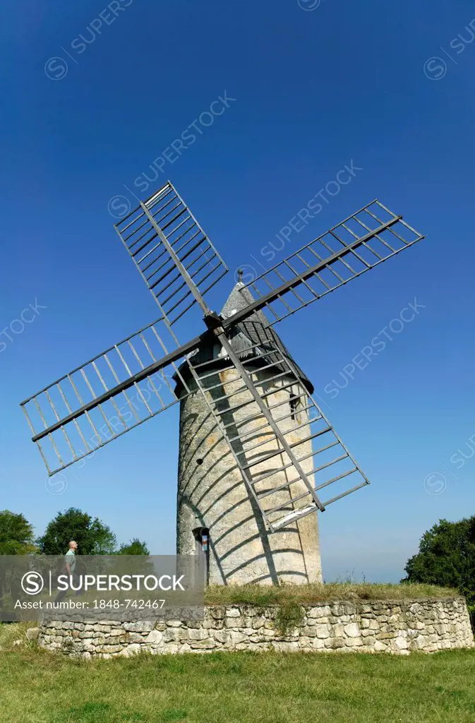 Windmill, Chateau Calon, AOC Montagne Saint Emilion, Bordeaux vineyard, Aquitaine, France, Europe