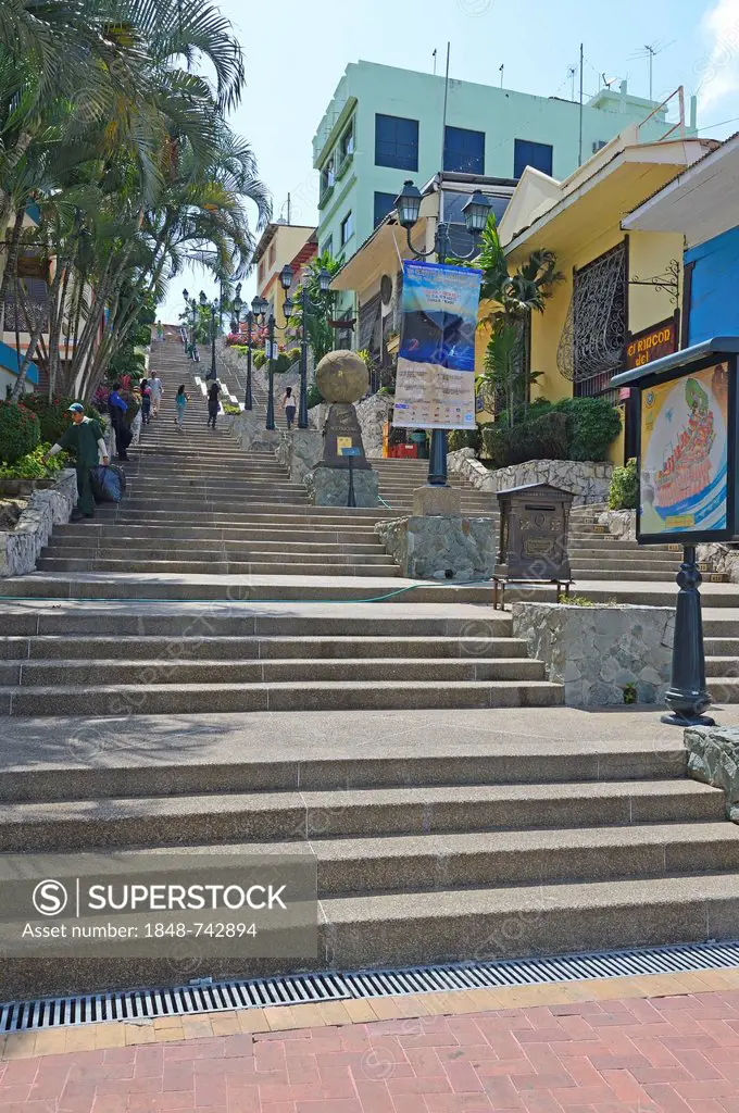 Stairs, Escalantina Diego Noboa in the Las Penas neighbourhood, for the climb to Cerro Santa Ana, Guayaquil, Ecuador, South America