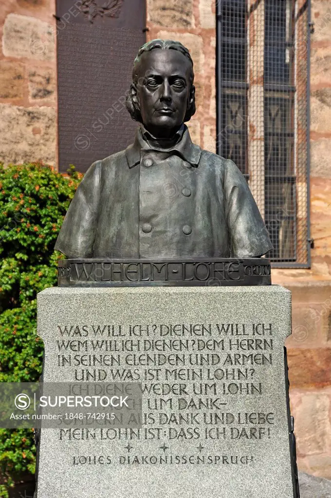 Monument to Johann Konrad Wilhelm, a German Evangelical Lutheran theologian of the 19th century, by Johannes Goetz, 2010, Kirchenplatz square, Fuerth,...